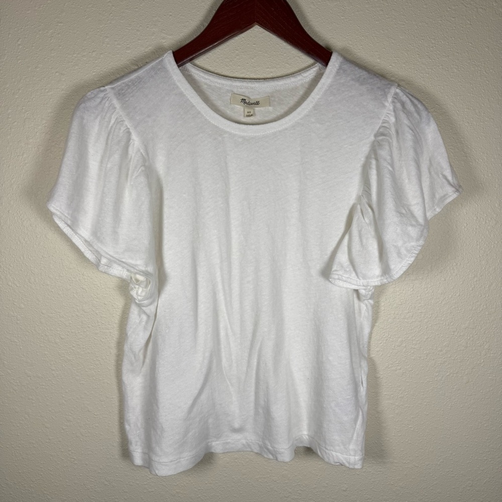 Madewell White Cotton Tee Flutter Sleeves XS